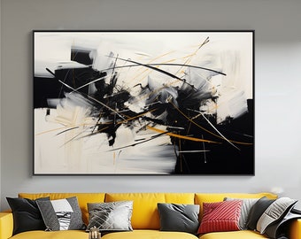Schwarz-Weiß-Gemälde, 100 % handgemalt, Strukturgemälde, abstraktes Acryl-Ölgemälde, Wanddekoration Wohnzimmer, Büro-Wandkunst