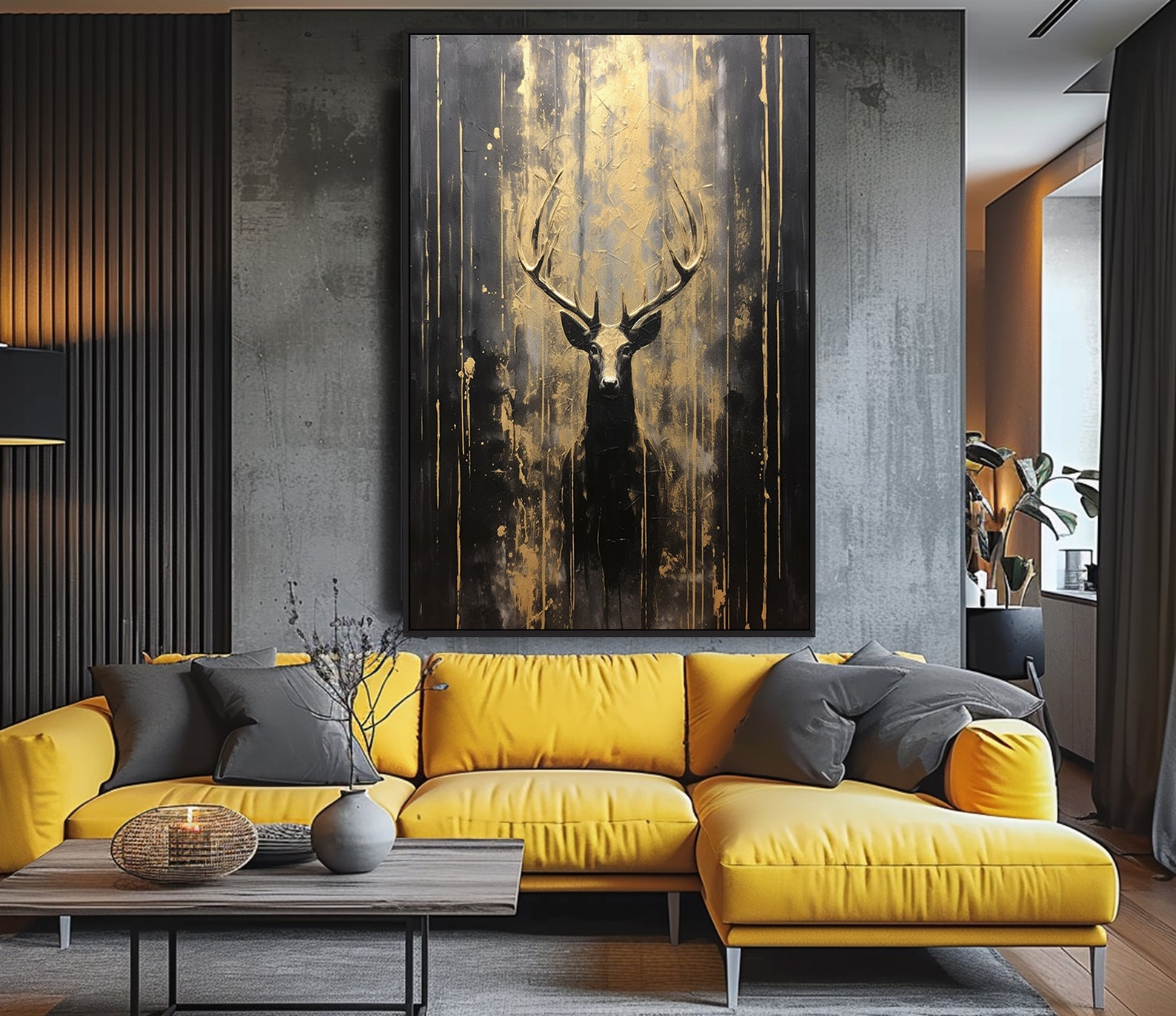 Deer, Dark, Gold, 100% Hand Painted, Textured Painting, Acrylic ...