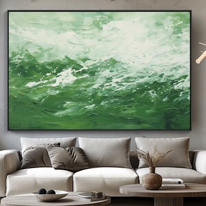 Ocean, Wave, Green, White, 100% Hand Painted, Textured Painting, Acrylic Abstract Oil Painting, Wall Decor Living Room, Office Wall Art