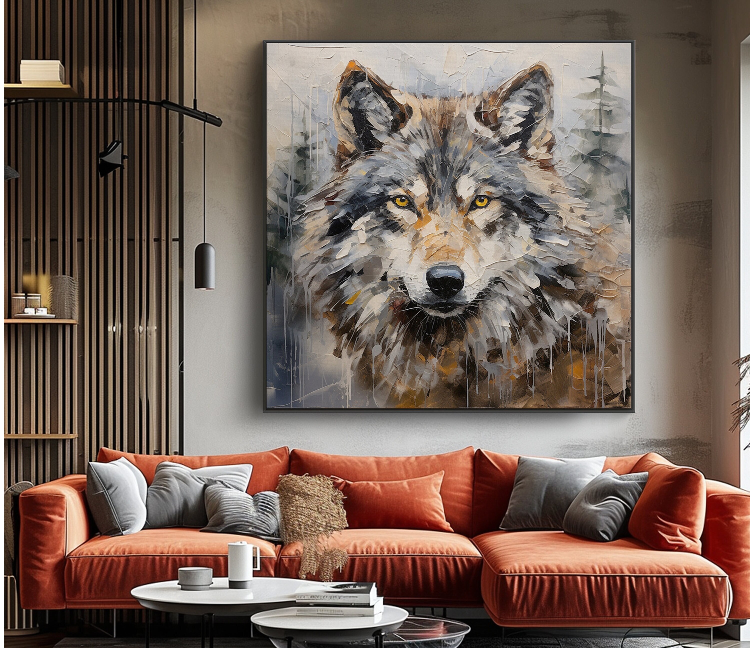 Wolf Oil Painting, 100% Hand Painted, Textured Painting, Acrylic Abstract Oil Painting, Wall Decor Living Room, Office Wall Art