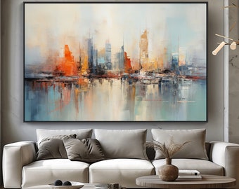 City Landscape,  Colourful City, 100% Hand Painted, Textured Painting, Acrylic Abstract Oil Painting, Wall Decor Living Room