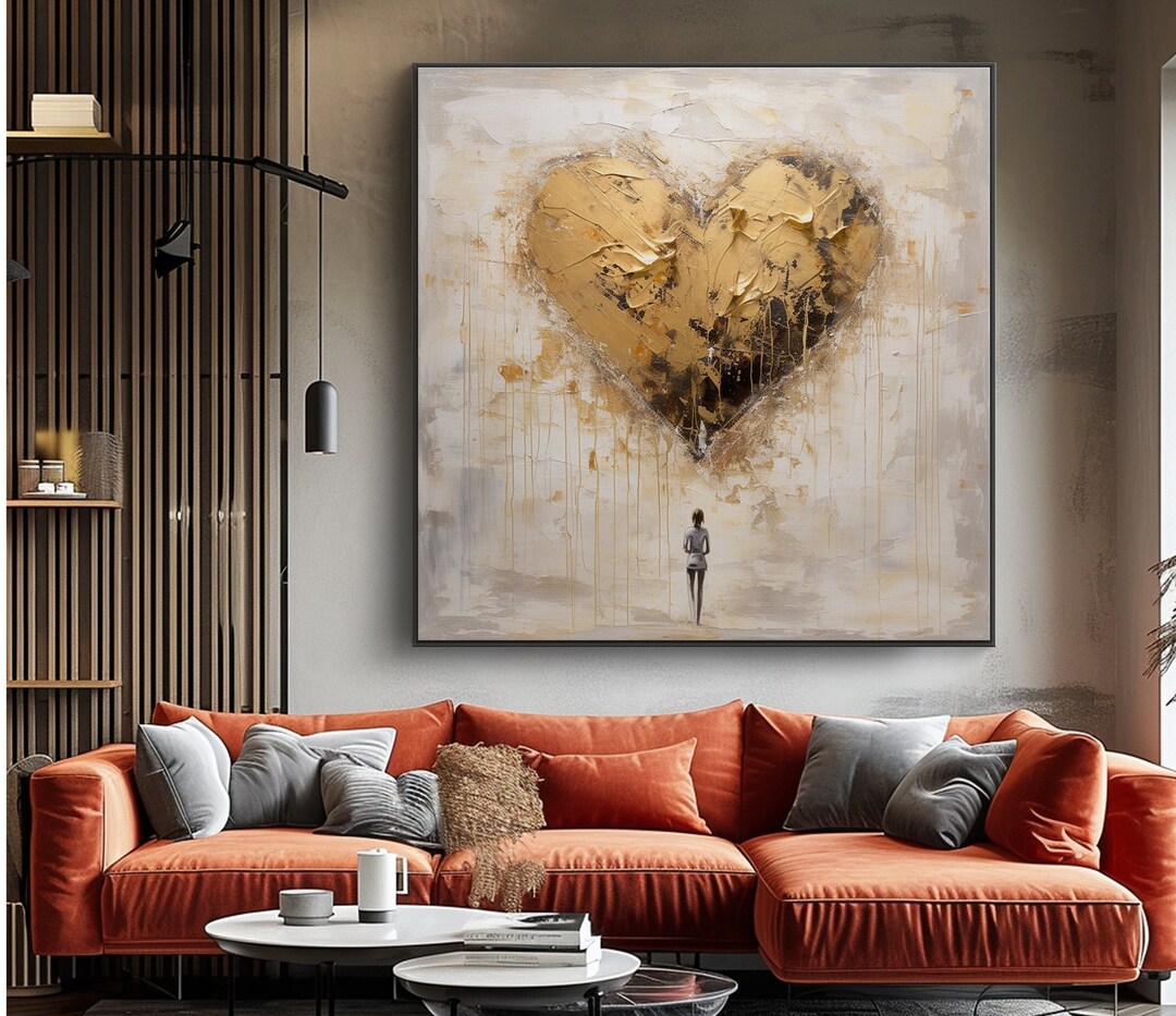 Love and Human, Heart, Gold, 100% Hand Painted, Textured Painting ...