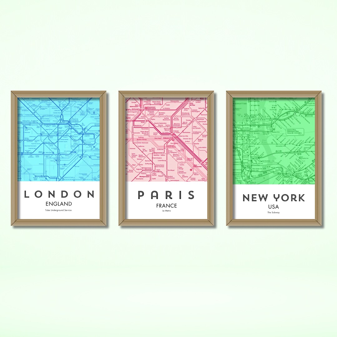 Set of 3 Custom Metro Map Print - Il 1080xN.5753354745 8hth 