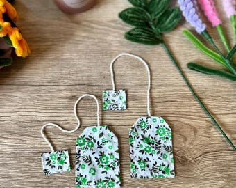 Marcapáginas de bolsita de té con flores verdes/marcapáginas/regalos para amantes de los libros/libros