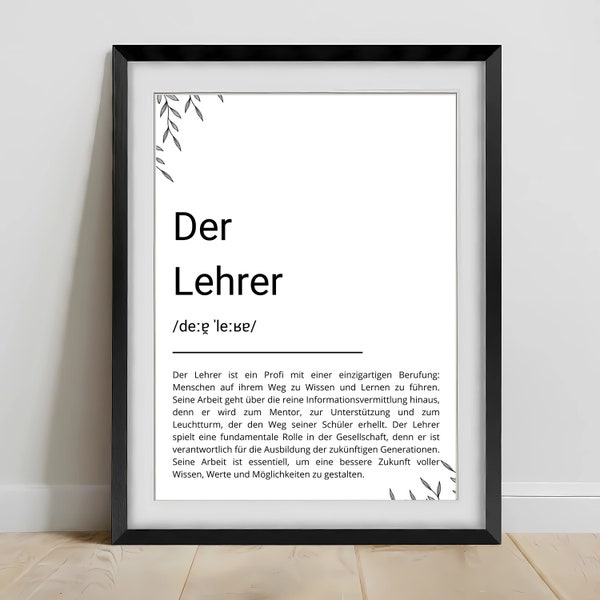 Der Lehrer definition, Der Lehrer poster, German gifts, German print, Deutsch,GERMAN printable wall art, the teacher