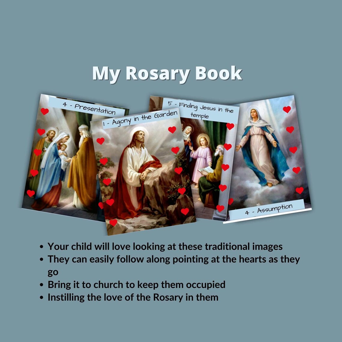 Rosary Book With 15 Decades for Little Kids|catholic Kids|mysteries of ...