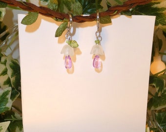 White Flower with a Clear Purple Dangle Earring