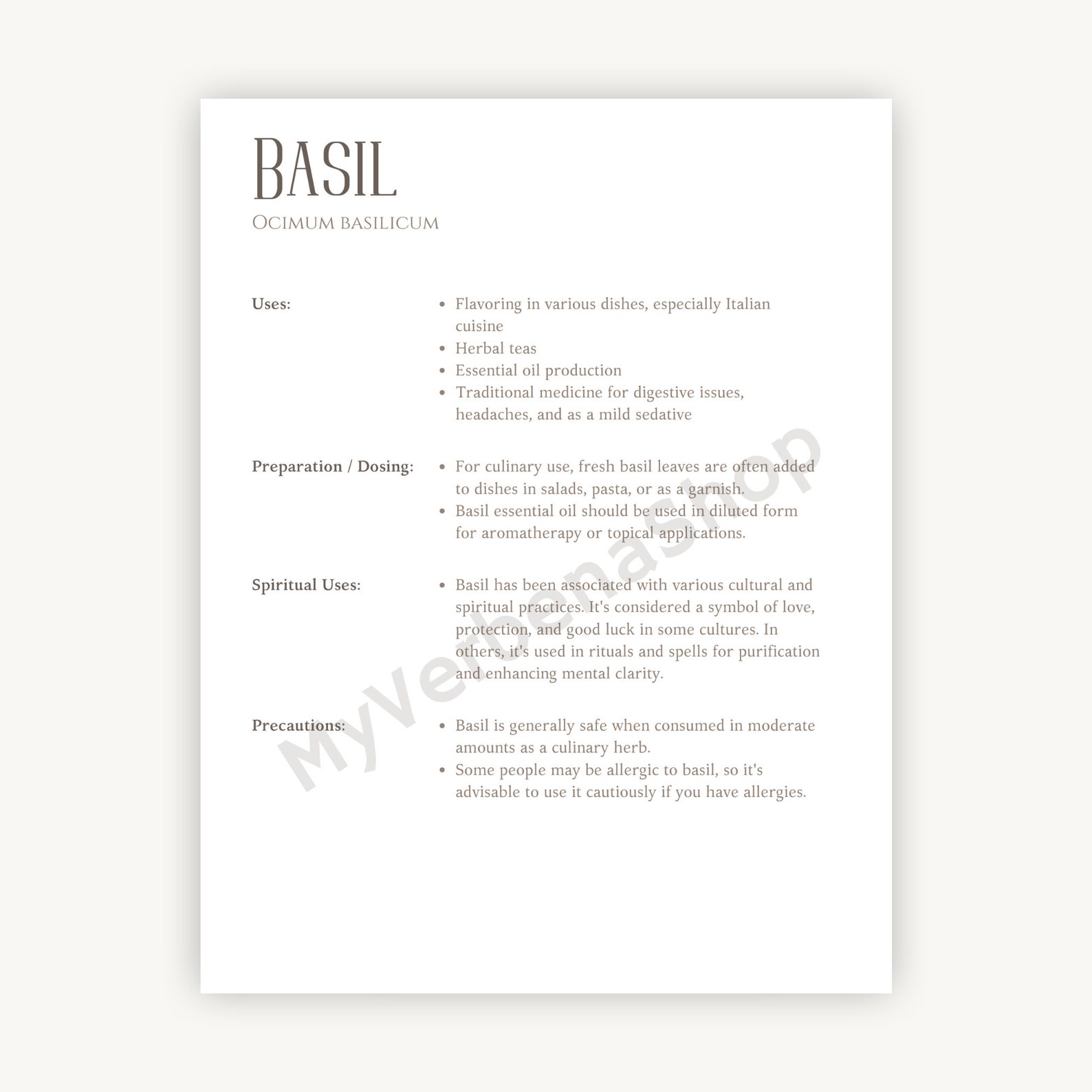 Basil Herbal Printable - Detailed Plant Guide & Uses - Spiritual ...