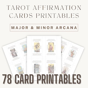 Cartas de Afirmación del Tarot Imprimibles / Baraja Rider-Waite / Afirmaciones verticales e invertidas / Descarga instantánea de PDF