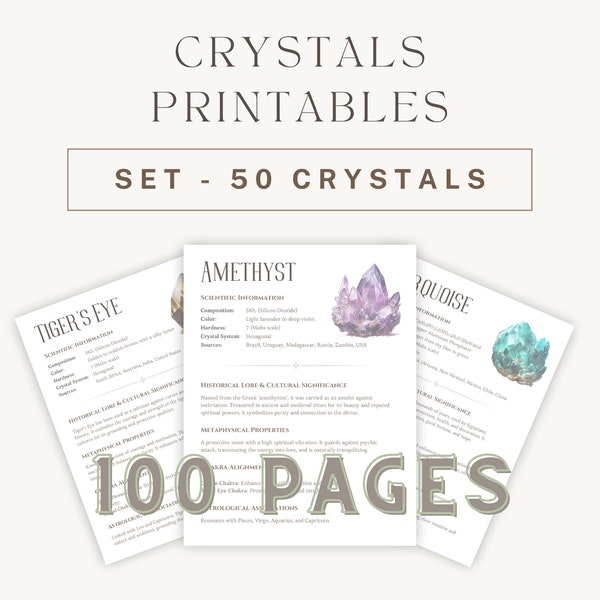 Crystal Wisdom Kit: 50 Printable Guides on Metaphysical & Healing Properties | Digital