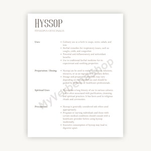 Hyssop Herbal Printable - Detailed Plant Guide &amp; Uses - Spiritual ...