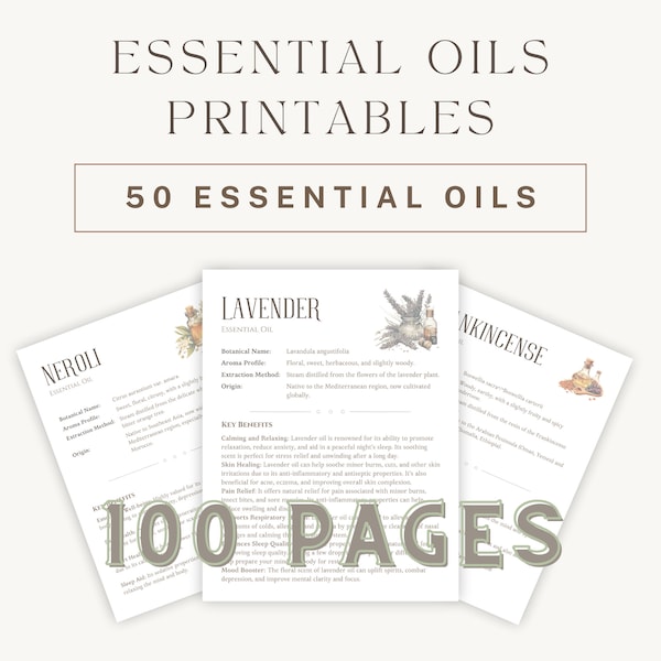 Ultimate Essential Oils Guide: 50 Aromatherapy Printables for Wellness | Instant Access