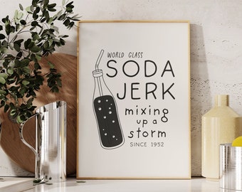 Soda Jerk Vintage Quote Print, Retro Gallery Wall, 50s Retro Wall Art, Minimal Kitchen Artwork, Restaurant Wall Art, Soda Pop Diner Decor