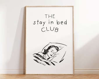 Let's Stay in Bed Print, Retro Bedroom Poster, Trendy Wall Art, Quote Art Aesthetic, Funny Bedroom Decor, Guest Room Wall Art, Modern Home