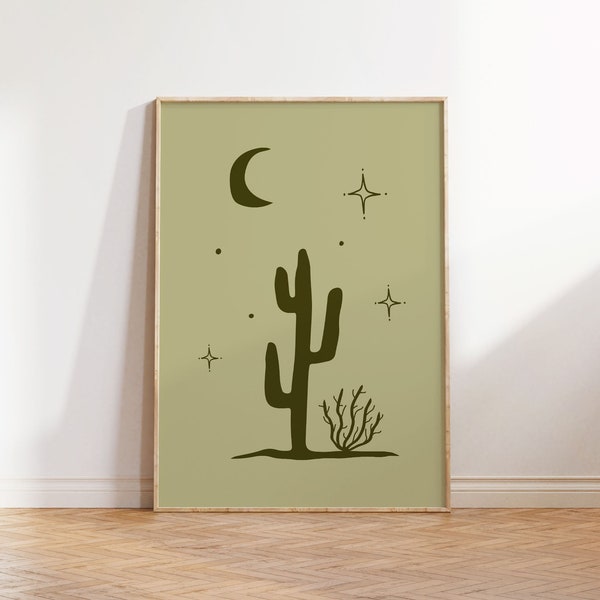 Olive Green Wild West Poster, DIY Gallery Wall, Cactus Art Print, Yallternative Western Aesthetic, Southwest Printable Art, Desert Landscape