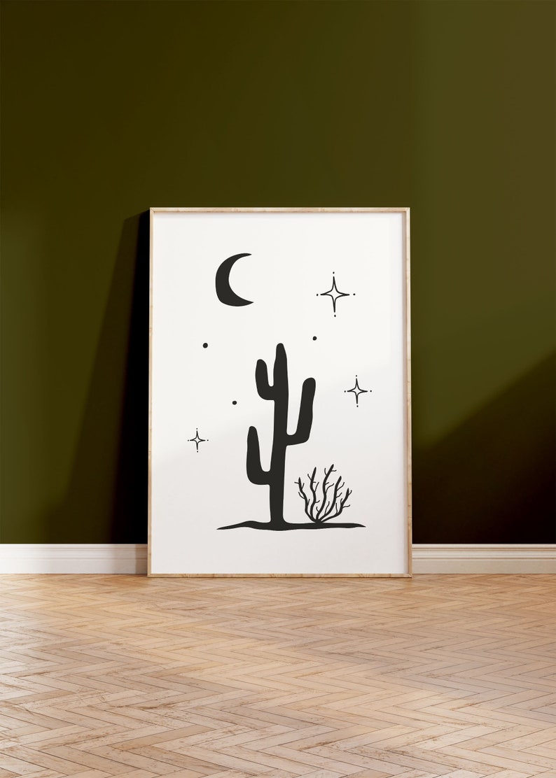 Black and White Cactus Print, Wild West Poster, Restaurant Wall Art, Trendy Wall Décor, Western Aesthetic, Cowboy Printable Art, Southwest image 1