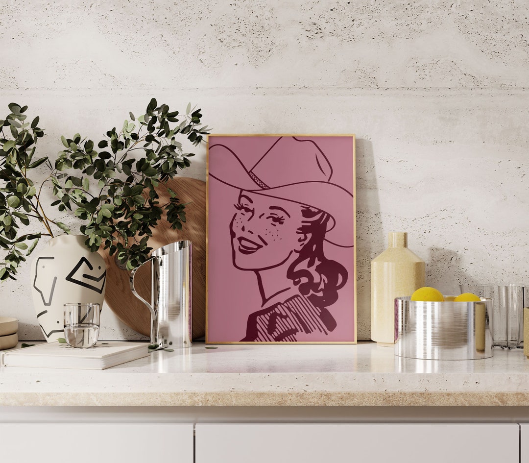 Mauve Pink Cowgirl Poster, Wall Decor for Western Bedroom, Vintage ...