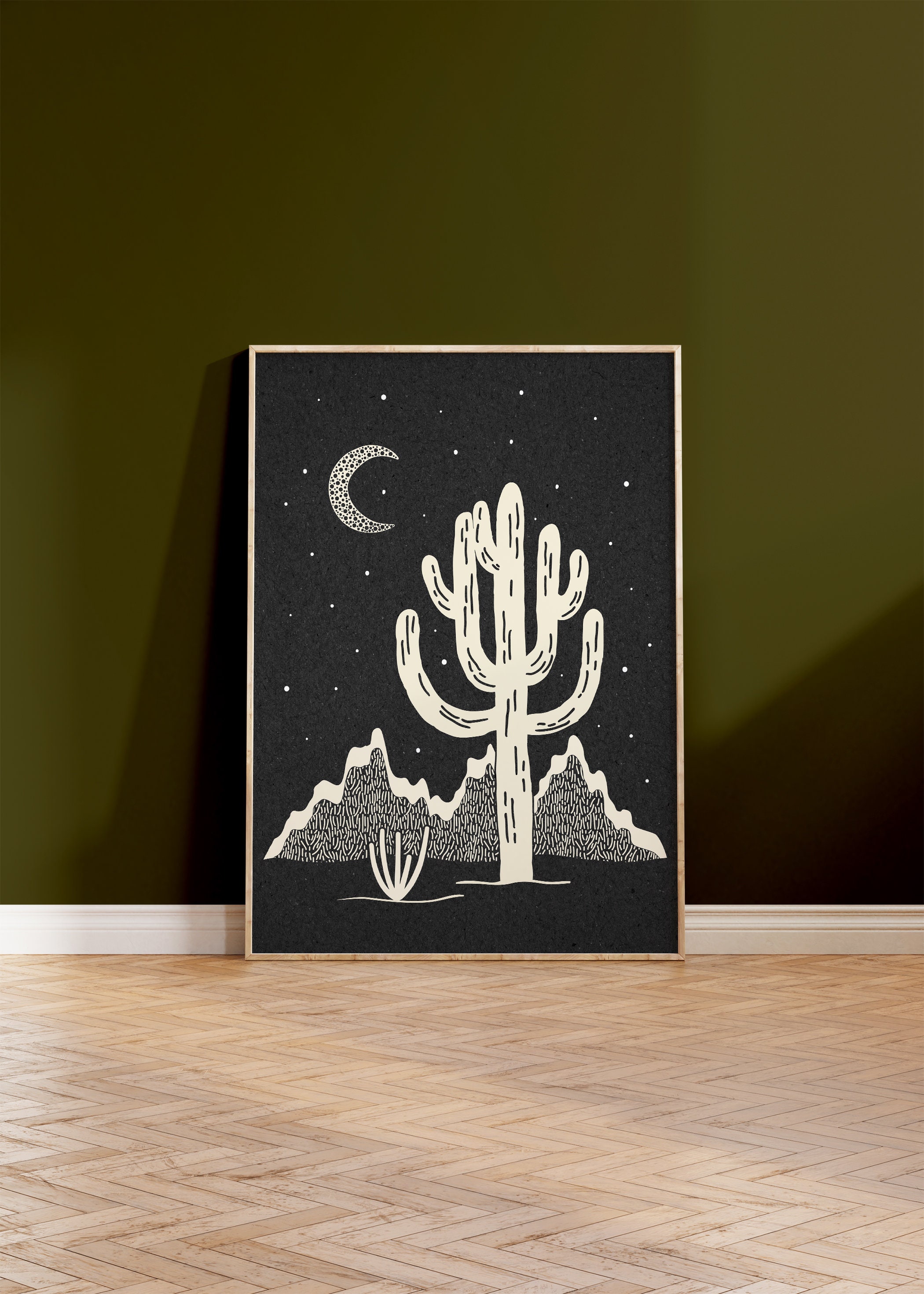 Desert Landscape Cactus Art Print, Retro Yallternative Wall Decor ...