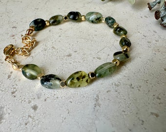 Gold prehnite bracelet, prehnit bracelet, gemstone bracelet