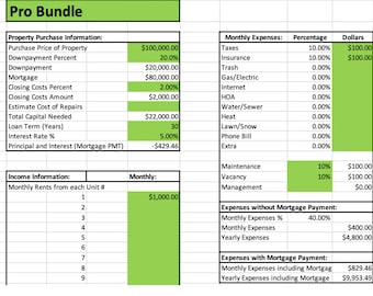 Real Estate Analysis Tools Bundle: Investment Property Calculators