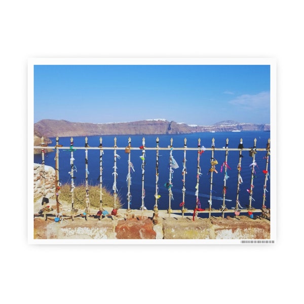 Love Locks Santorini, Grèce, affiche en papier photo artistique, cadeau pour le voyageur du monde 20 x 15 cm, finition satinée horizontale