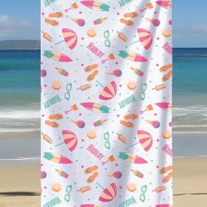 Custom Name Beach Towel, Personalized Summer Print Towel, Custom Beach Towel Gift, Fun Summer Beach towel, Custom Name Towel, Custom Gift