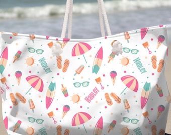 Personalized Summer Beach Bag, Personalized Beach Tote, Beach Bag for Summer, Fun Large Summer Bag, Beach Bag Gift, Trendy Pool Tote