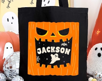 Personalized Pumpkin Bag, Custom Trick or Treat Bag, Pumpkin Halloween Bag, Halloween Tote, Kid Halloween Bag, Personalized Trick Treat Tote
