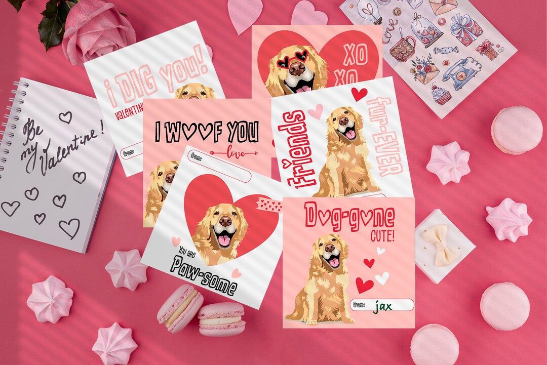 Golden Retriever Valentine, Printable Dog Valentine, Classroom ...