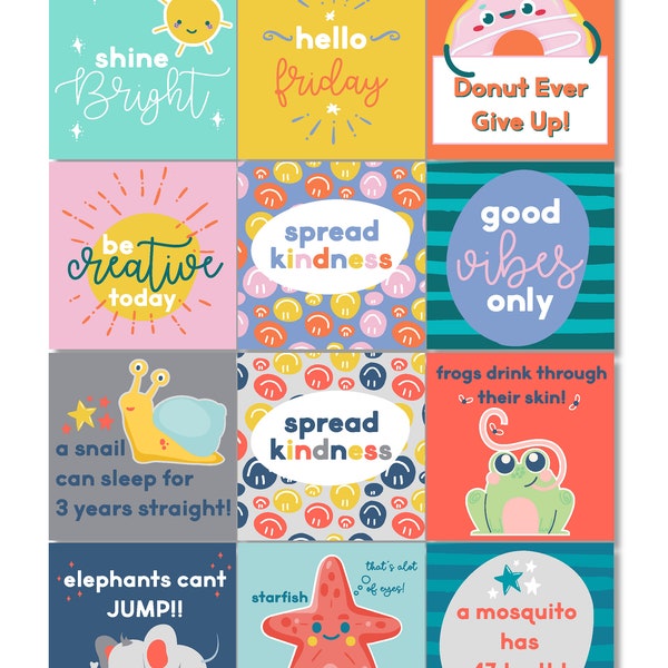 Kids Lunchbox Notes Motivational Inspirational Cards Kids Fun Fact Prints Lunchbox Back To School Notes