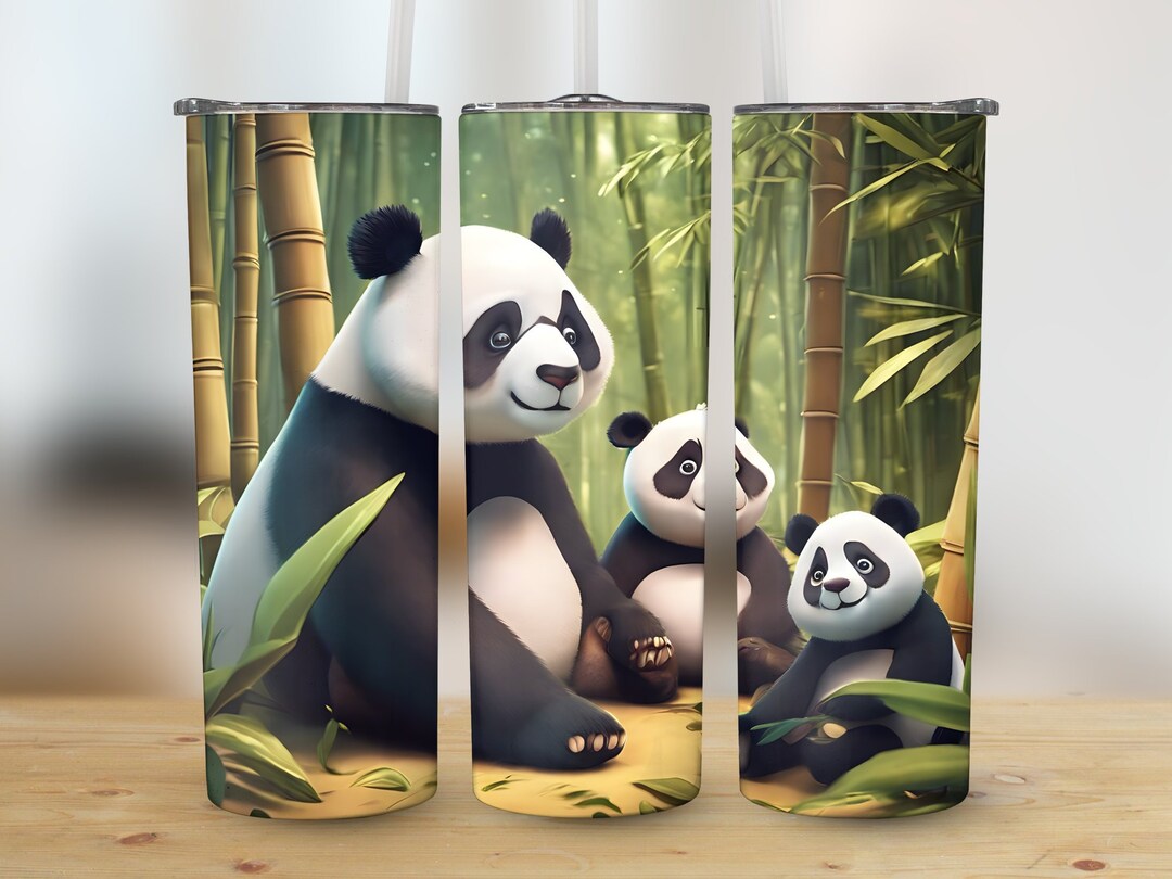 Cute Panda Family in Bamboo Forest 20 Oz Skinny Tumbler Sublimation ...