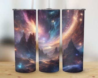 Celestial Galaxy Space 20 oz Skinny Tumbler Sublimation Design, Cosmic Stars Nebula, Straight & Tapered Tumbler Wrap PNG, Instant Download