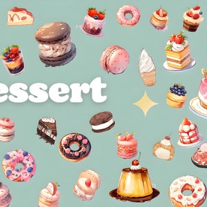 Postre de imágenes prediseñadas, pastel, estilo de color agua donut