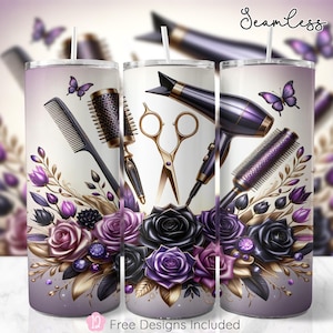 Hairdresser Seamless 20oz Skinny Tumbler Wrap, Cosmetology Sublimation Design, Hairstylist Tumbler Wrap Template, Hair Hustler PNG