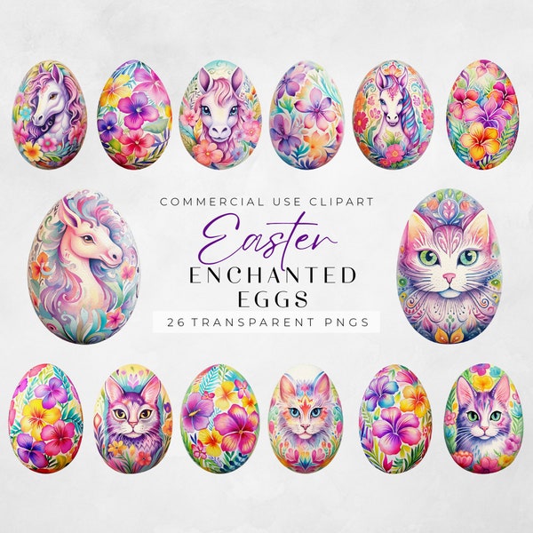 Whimsical Wonders: Mystical Easter Egg Clipart| Spring Clipart | Floral Watercolor Easter Eggs Clipart | Transparent Pngs| High Quality