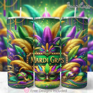 Mardi Gras Festive 20oz Skinny Tumbler Wrap, Carnival NOVA Sublimation Design, Bourbon Street Tumbler Wrap Template, PNG Digital Download