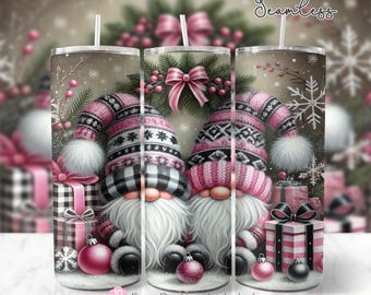 Cute Christmas Gnomes 20oz Skinny Seamless Tumbler Wrap, Sublimation Design, Christmas Gnomes Tumbler Wrap Template, PNG Digital Download