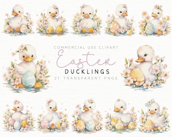 Cute White Watercolor Ducks Clip Art | Baby Shower | Easter Png | Spring Duckling Graphics | Commercial Use | Nursery Illustration