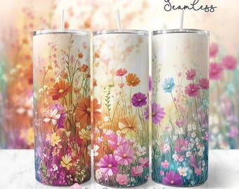 Vibrant Wildflower 20 oz Seamless Tumbler Wrap, Field Flowers Sublimation Design, Floral Design, Digital Download PNG Instant Digital Only