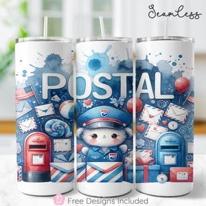 Postal Worker 20 oz Seamless Tumbler Wrap, Cute Mailman Sublimation Design, Mail Worker Digital Download PNG Instant Digital Only