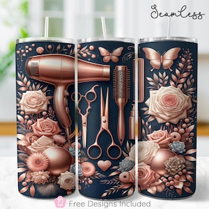 Hairstylist Seamless 20oz Skinny Tumbler Wrap, Cosmetology Sublimation Design, Hairdresser Tumbler Wrap Template, PNG Digital Download