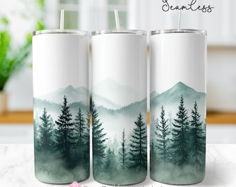 Misty Mountain Pines 20 oz Seamless Tumbler Wrap, Nature Adventure Sublimation Design, Camping Tumbler, Digital Download PNG Instant Digital