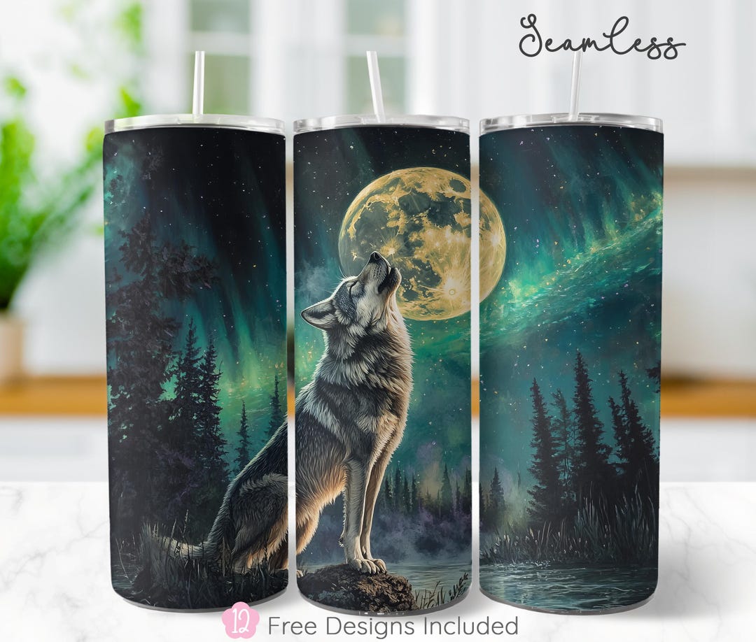 Wolf Tumbler Wrap Png, 20oz Skinny Tumbler Seamless, Seamless ...