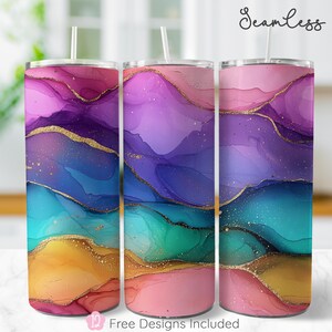 Rainbow Marble Tumbler Wrap: Gold Alcohol Ink Sublimation Design (Digital Download)