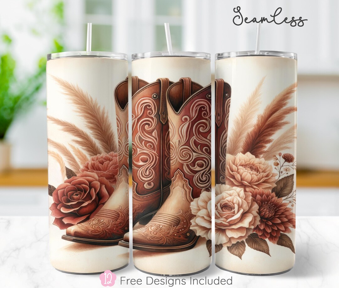 Cowgirl Boots 20oz Skinny Tumbler Wrap, Country Sublimation Design ...