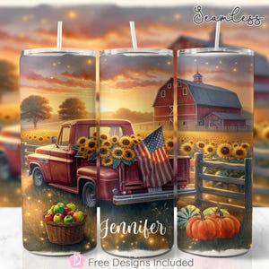 Fall Truck Sunflower Tumbler Wrap: Rustic Farm PNG Design (20oz Skinny Tumbler)