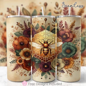 Honeybee Tumbler Wrap: Boho Wildflower Sublimation Design (Digital Download)