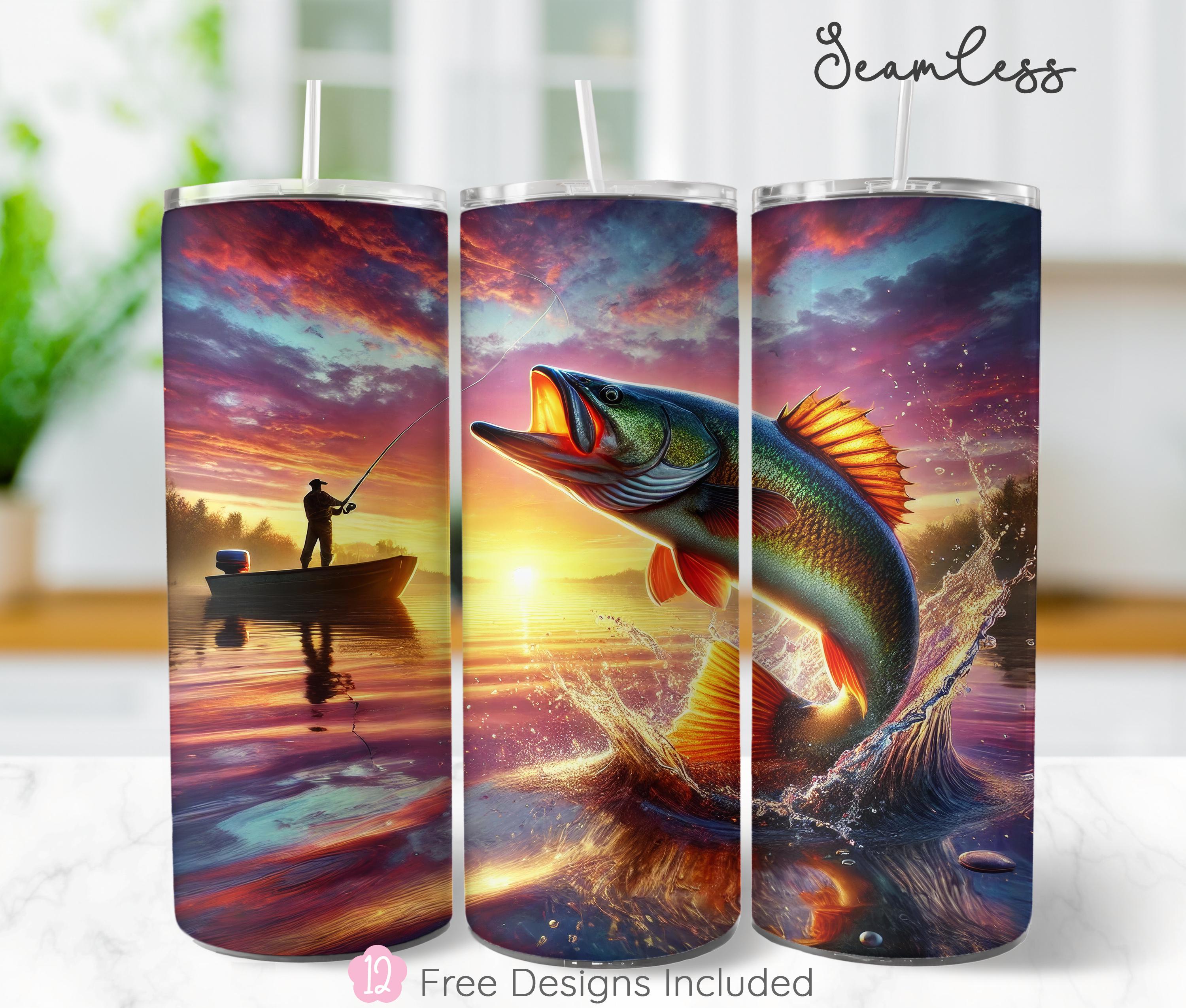Fisherman 20oz Skinny Seamless Tumbler Wrap, Fishing Life Sublimation ...