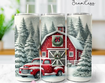 Christmas Red Truck 20oz Skinny Tumbler Wrap, Winter Sublimation Design, Holiday Tumbler Wrap Template, PNG Digital Download