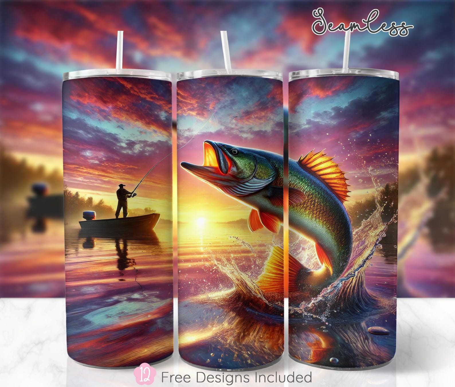 Fisherman 20oz Skinny Seamless Tumbler Wrap, Fishing Life Sublimation ...